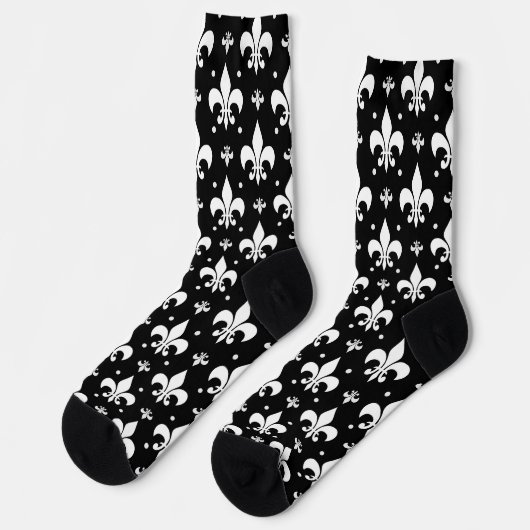 Schwarzes Fleur-de-lis-Muster Socken (Linkes Detail)