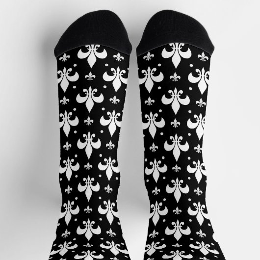 Schwarzes Fleur-de-lis-Muster Socken (Oben)