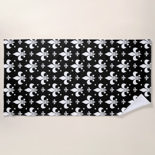 Schwarzes Fleur-de-lis-Muster Strandtuch (Vorderseite)