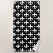 Schwarzes Fleur-de-lis-Muster Strandtuch (Vorderseite)