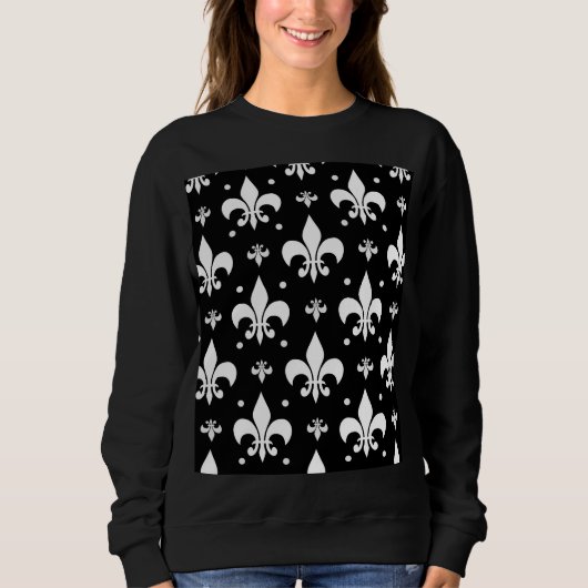 Schwarzes Fleur-de-lis-Muster Sweatshirt (Vorderseite)