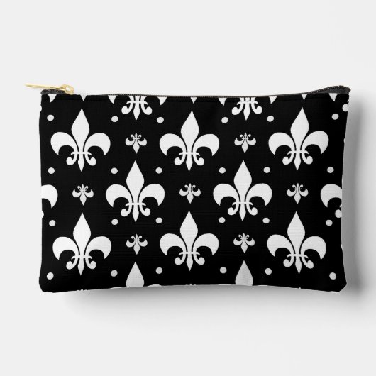 Schwarzes Fleur-de-lis-Muster Zubehörtasche (Vorderseite)