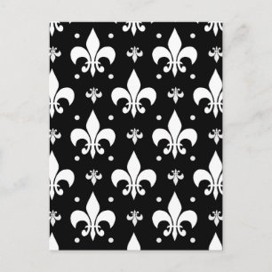 Schwarzes Fleur-de-lis-Musterdesign Postkarte