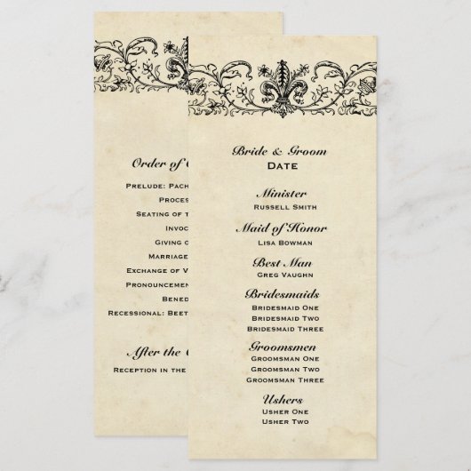 Schwarzes Fleur Hochzeitsprogramm Programm (Vorne/Hinten)