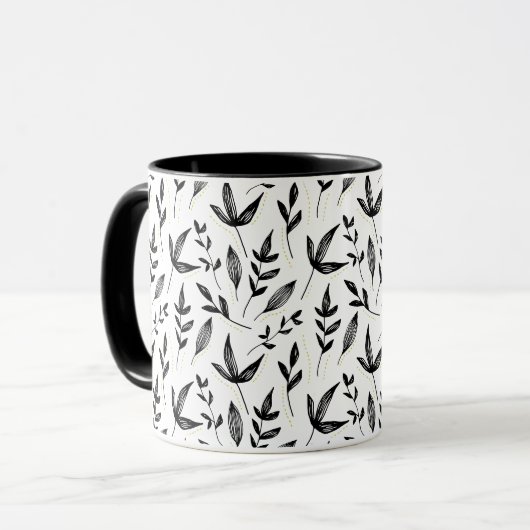 schwarzes Flohmuster Tasse (Vorderseite Links)
