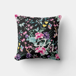 Schwarzes Floral-Butterfly-Monogramm-Kissen Kissen