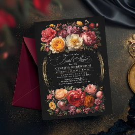 Schwarzes Floral Moody Botanisches Elegantes Braut Einladung