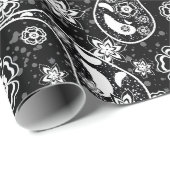 Schwarzes Floral Paisley Illustration Muster Desig Geschenkpapier (Rolleneckpunkt)