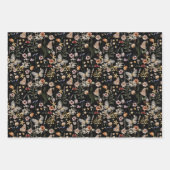 Schwarzes Floral Wrapping Paper Geschenkpapier Set (Vorderseite)