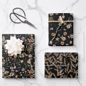 Schwarzes Floral Wrapping Paper Geschenkpapier Set