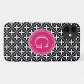 Schwarzes, florales Gittermuster Hot Pink Monogram Case-Mate iPhone Hülle (Rückseite (Horizontal))