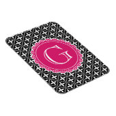 Schwarzes, florales Gittermuster Hot Pink Monogram Magnet (Rechte Seite)