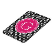 Schwarzes, florales Gittermuster Hot Pink Monogram Magnet (Linke Seite)