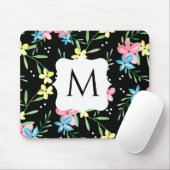 Schwarzes florales Monogramm Mousepad (Mit Mouse)