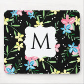 Schwarzes florales Monogramm Mousepad (Vorne)