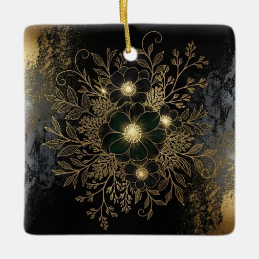 Schwarzes florales Ornament mit luxuriösem Metalld (Vorderseite)