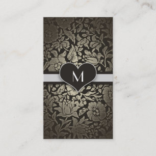 Schwarzes florales vintage Monogramm elegant klass Visitenkarte