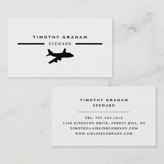 Schwarzes Flugzeug-Symbol, Flugsteuerung und Pilot Visitenkarte (Vorne/Hinten)