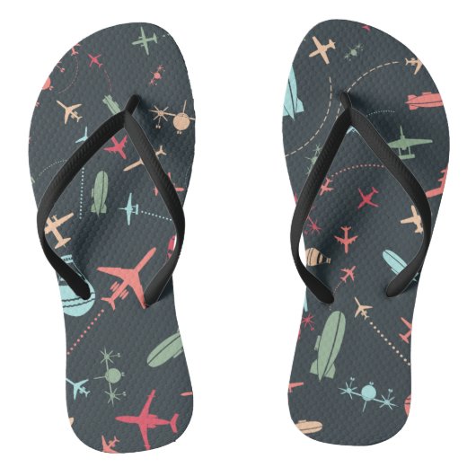 Schwarzes Flugzeug und Flugmuster Badesandalen (Fußbett)