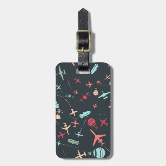 Schwarzes Flugzeug und Flugmuster Gepäckanhänger (Vorderseite vertikal)