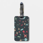 Schwarzes Flugzeug und Flugmuster Gepäckanhänger (Rückseite vertikal)