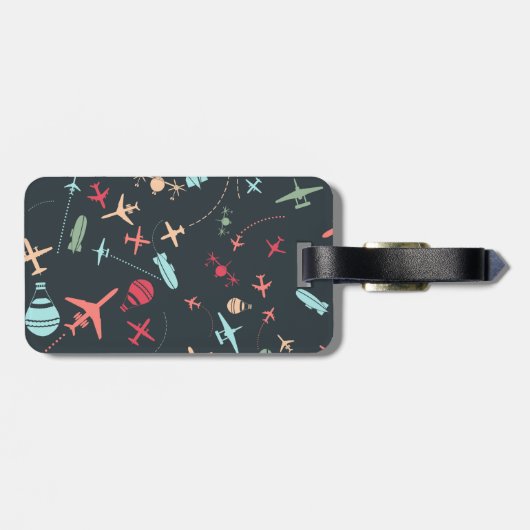 Schwarzes Flugzeug und Flugmuster Gepäckanhänger (Rückseite horizontal)