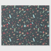 Schwarzes Flugzeug und Flugmuster Geschenkpapier (Flach)