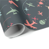 Schwarzes Flugzeug und Flugmuster Geschenkpapier (Rolleneckpunkt)