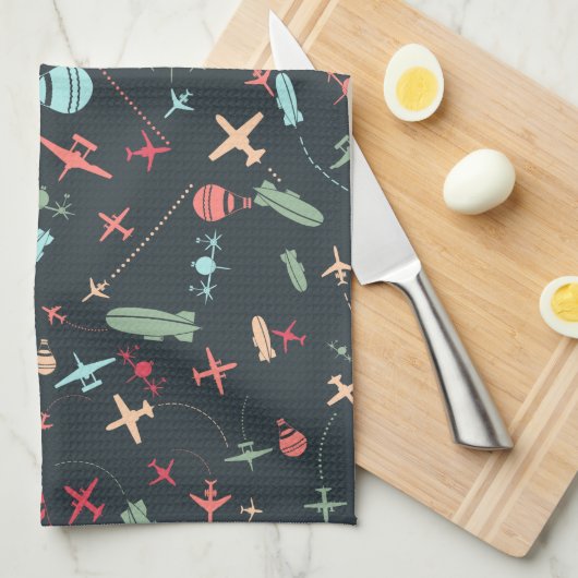 Schwarzes Flugzeug und Flugmuster Geschirrtuch (Viertel Falte)
