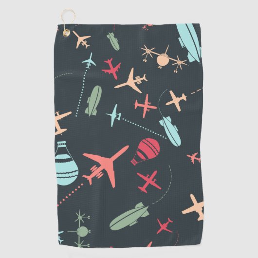 Schwarzes Flugzeug und Flugmuster Golfhandtuch (Vorderseite)