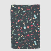 Schwarzes Flugzeug und Flugmuster Golfhandtuch (Vorderseite)