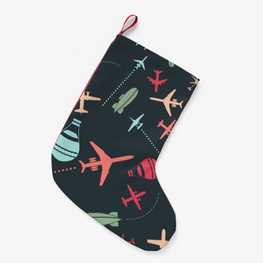 Schwarzes Flugzeug und Flugmuster Kleiner Weihnachtsstrumpf (Vorderansicht (hängend))