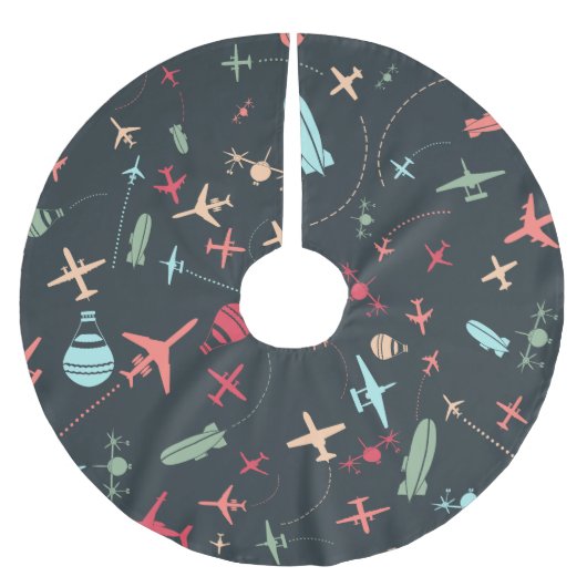 Schwarzes Flugzeug und Flugmuster Polyester Weihnachtsbaumdecke (Vorderseite)