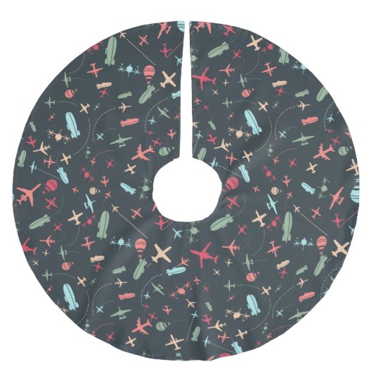 Schwarzes Flugzeug und Flugmuster Polyester Weihnachtsbaumdecke (Vorderseite)