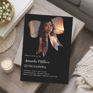Schwarzes Foto-Band elegante Quinceanera Einladung