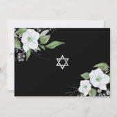 Schwarzes Foto Bat Mitzvah Silver Floral Wasserfar Einladung (Rückseite)