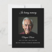 Schwarzes Foto Beerdigungskarte (Vorderseite)