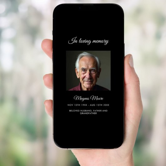 Schwarzes Foto Beerdigungskarte Einladung