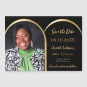 Schwarzes Foto Bogen Birthday Save the Date Karte (Vorderseite)