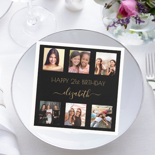 Schwarzes Foto - Collage Geburtstag Serviette