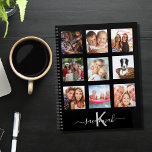 Schwarzes Foto Collage Monogramm modern 2025 Planer<br><div class="desc">Machen Sie Ihre eigene Familienkollektion als Geschenk oder für sich selbst. Nutzen Sie vier, neun Ihrer Lieblings-Fotos Ihrer Familie, Freunden, Traumreiseziel oder Haustier! Personalisieren und fügen Sie einen Namen und Ihren Monogramm-Brief hinzu. Der Name wird mit einem modernen handgeschriebenen Stilskript mit Swashes geschrieben. Weißer und grauer Text. Ein modernes schwarzes...</div>