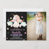 Schwarzes Foto Einhorn Geburtstagseinladungen Einladung (Vorderseite)