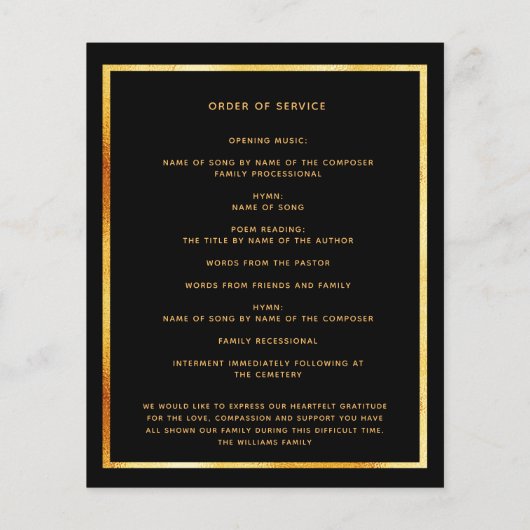 Schwarzes Foto - elegantes Beerdigungsprogramm (Rückseite)