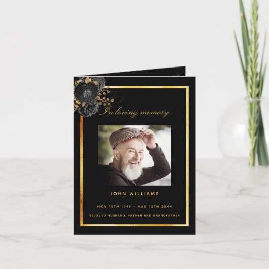 Schwarzes Foto elegantes Beerdigungsprogramm Dankeskarte (Vorderseite)