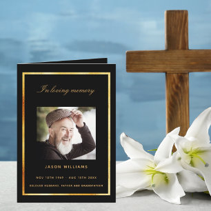 Schwarzes Foto - elegantes Beerdigungsprogramm Dankeskarte