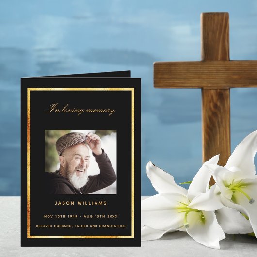 Schwarzes Foto - elegantes Beerdigungsprogramm Dankeskarte