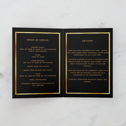 Schwarzes Foto elegantes Beerdigungsprogramm Dankeskarte (Innenseite)