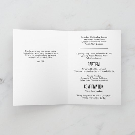 Schwarzes Foto Front Polka-Dot geklappte Taufe Programm (Innenseite)