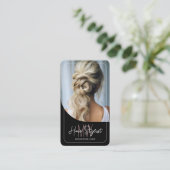 Schwarzes Foto für das Logokombinat für Haarstühle Visitenkarte (Stehend Vorderseite)