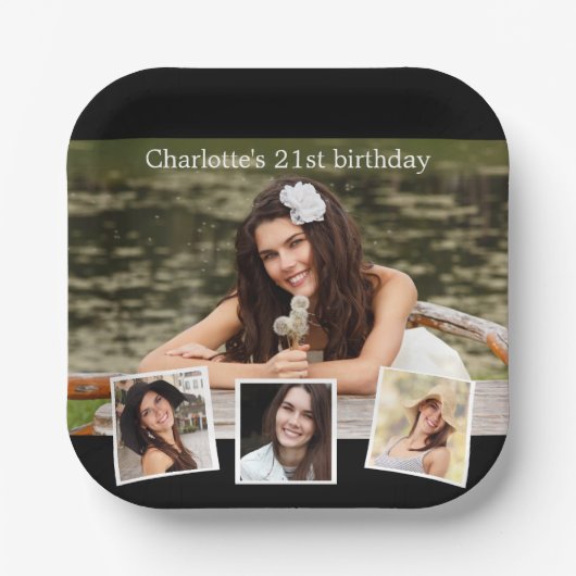 Schwarzes Foto Geburtstagsparty Pappteller (Vorderseite)